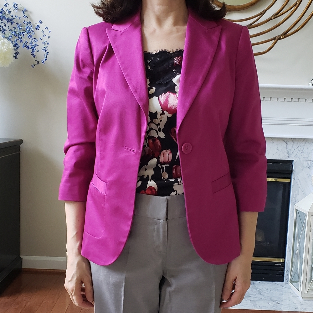THE LIMITED Gathered Sleeve Cotton Blazer in Fuschia Pink - Sz XS
